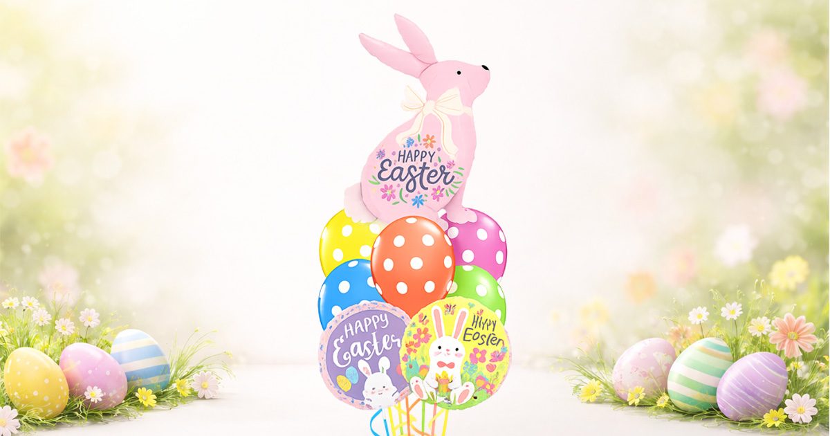 Easter balloon delivery neon bunny bouquet
