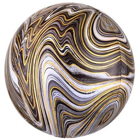 16in Black Gold Marble Sphere Balloon