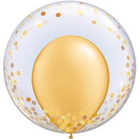 24in Double Bubble Gold Confetti Gold Latex