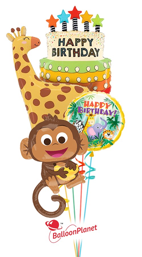 Jungle Friends Cake Giraffe/Monkey Balloon Bouquet (4 Balloons)