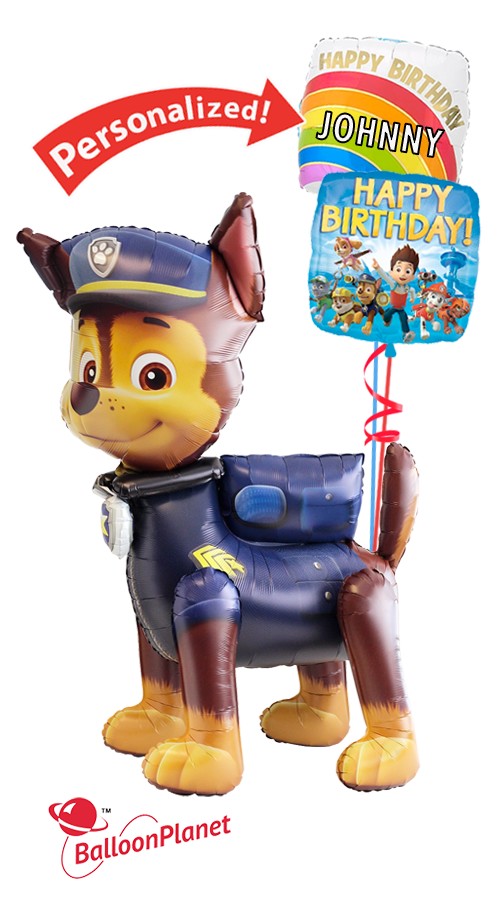 Custom Name Chase Paw Patrol Airwalker Birthday Bouquet (3 Balloons)