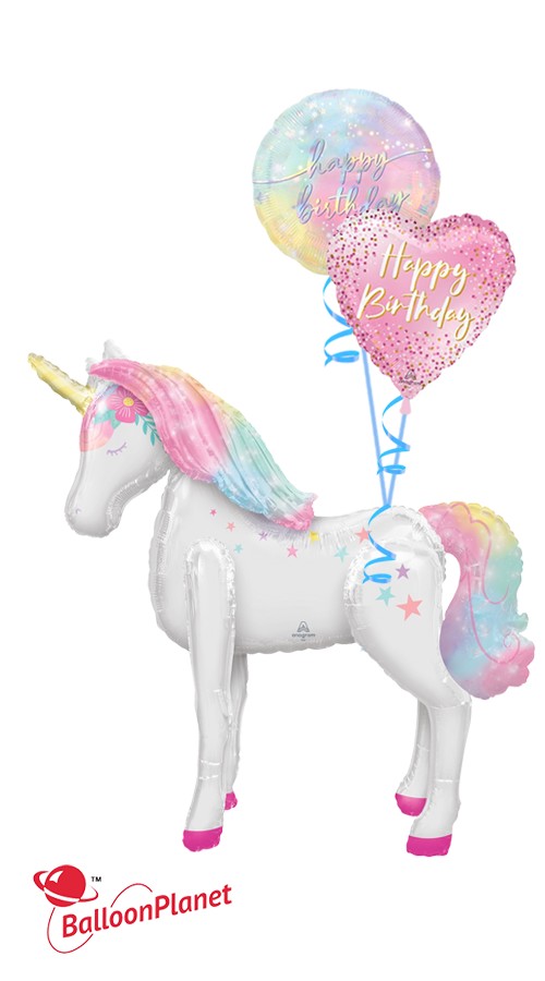 Enchanted Unicorn Full Body Airwalker Balloon Bouquet (3 Balloons)