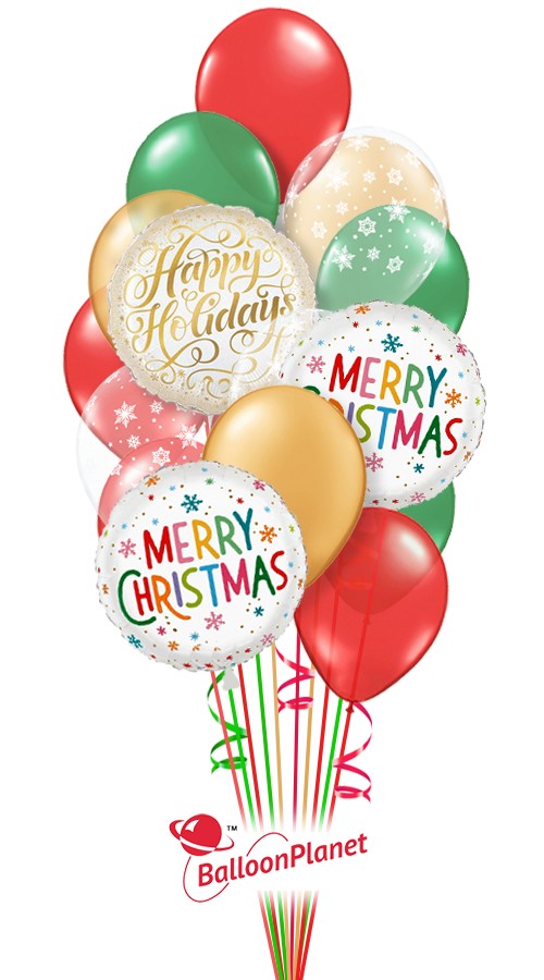 Holiday Colors Snowflake Bouquet (15 Balloons)