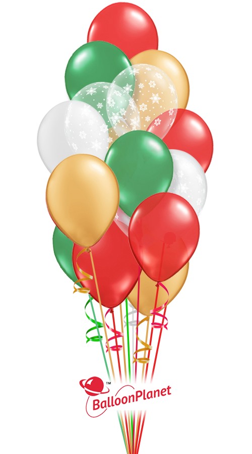 Holiday Colors & Snowflakes Balloon Bouquet (15 Balloons)