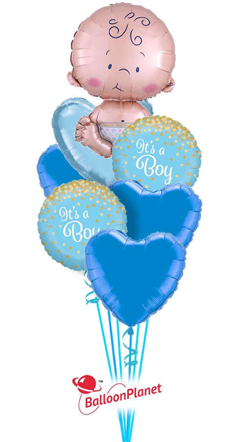 Hearts and Baby Shape Balloon Bouquet (7 Balloons) HOSPITAL OK