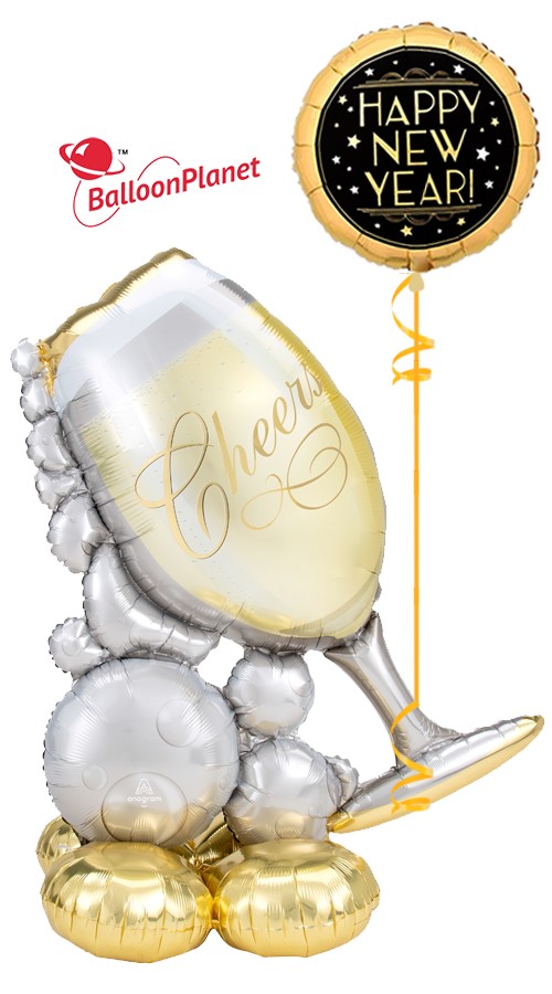 AirLoonz Bubbly New Year's Balloon Bouquet (2 Balloons)