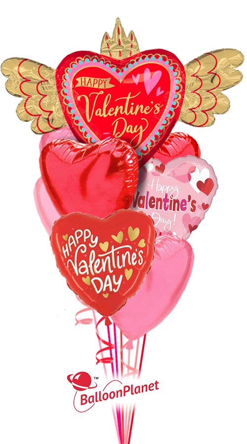 Flying Heart - Love Free Valentine's Bouquet (9 Balloons)
