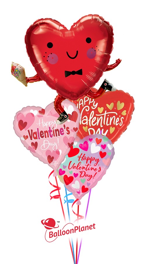 Heart Guy - Love Free Valentine's Bouquet (4 Balloons)