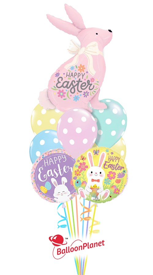 Pastel Polka Dots Easter Bunny Bouquet (9 Balloons)