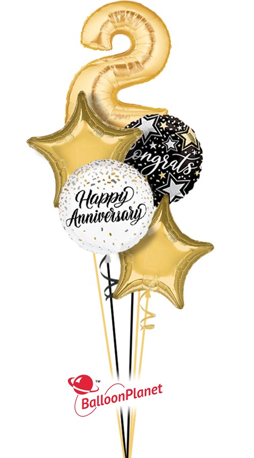 Single Digit With Stars Anniversary Balloon Bouquet (5 Balloons)