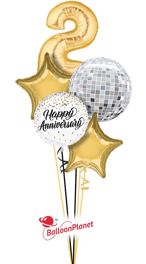 Single Digit With Stars Mirror Ball Anniversary (5 Balloons)