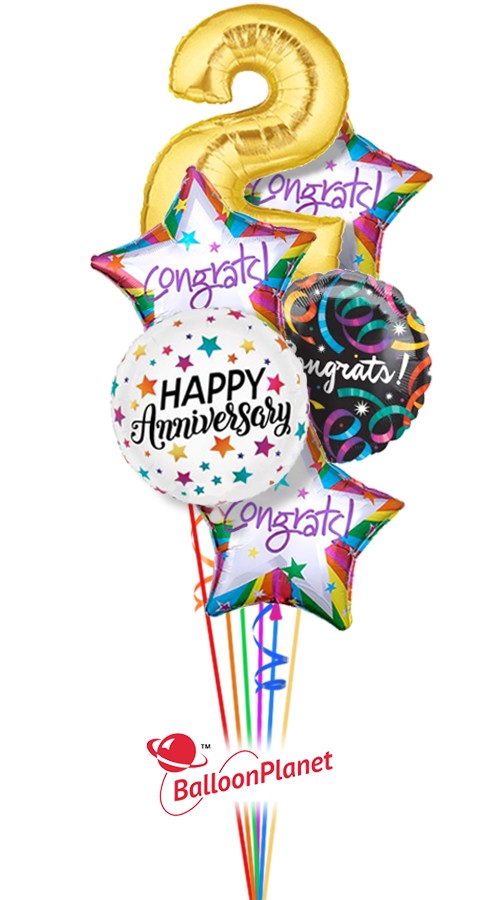 Single Digit With Stars Colorful Anniversary Bouquet (6 Balloons)