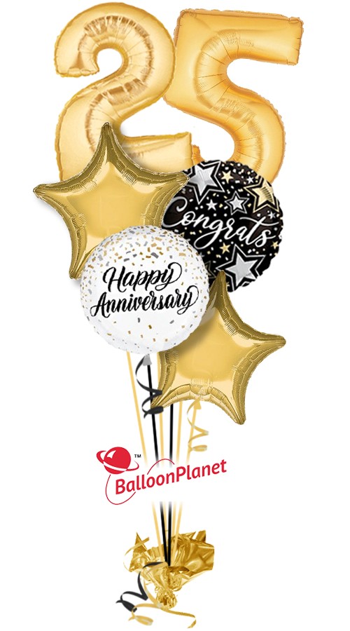 Two Digits With Stars Anniversary Balloon Bouquet (6 Balloons)