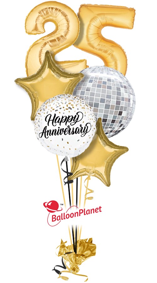 Two Digits With Stars Mirror Ball Anniversary (6 Balloons)