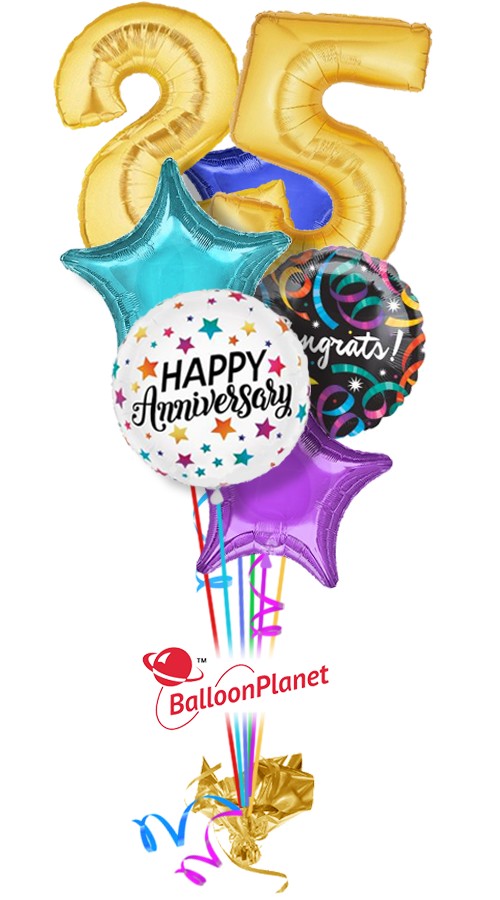 Two Digits With Stars Colorful Anniversary Bouquet (7 Balloons)