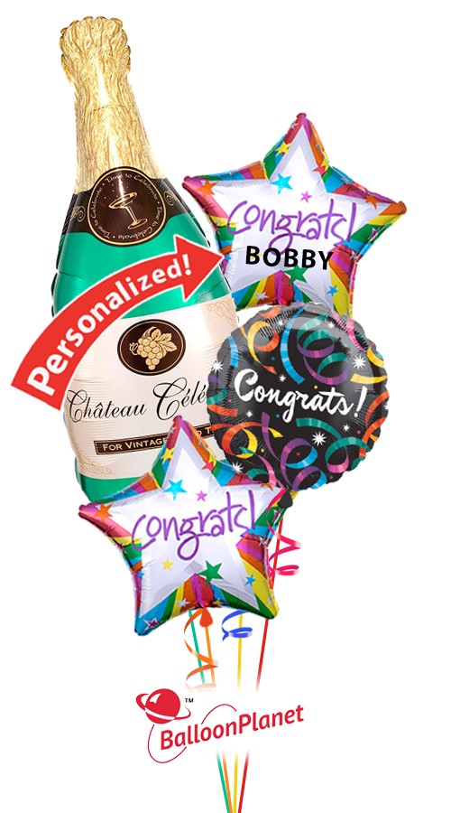 Champagne Congrats Personalized Bouquet (4 Balloons)