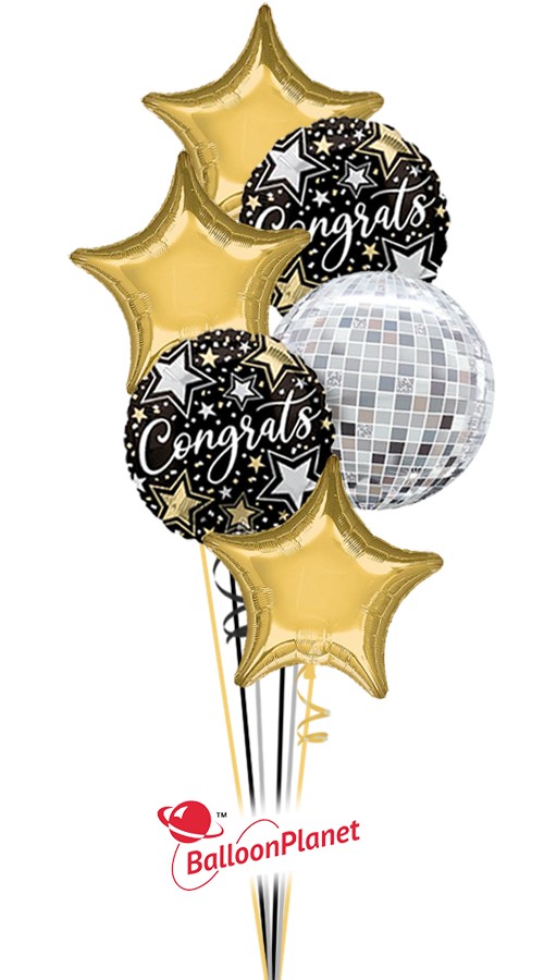Congrats Mirror Ball Balloon Bouquet (6 Balloons)