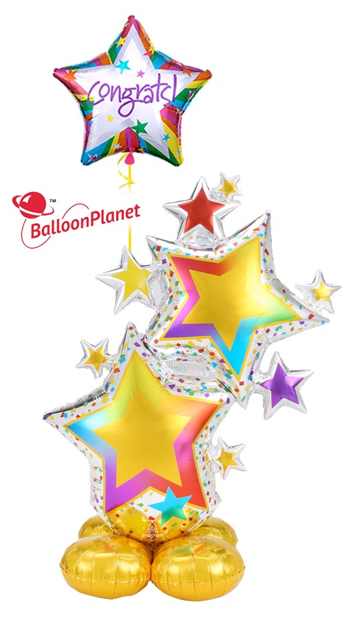 AirLoonz Congrats Colorful Star Cluster Balloon Display