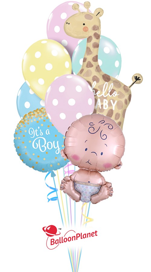 Baby Boy Polka Dots Balloon Bouquet (10 Balloons) HOSPITAL NO