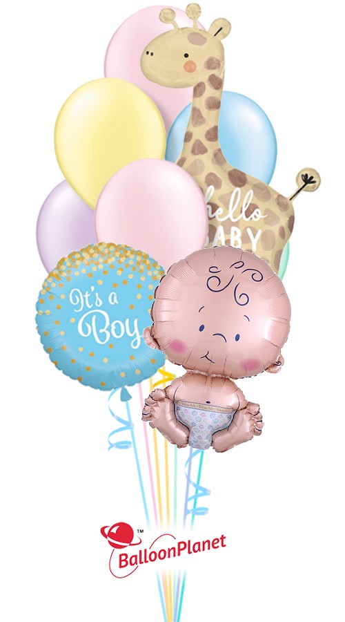 Baby Boy Pastels Balloon Bouquet (10 Balloons) HOSPITAL NO