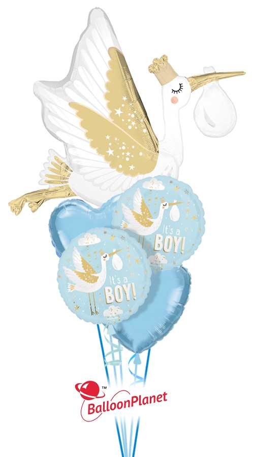 Satin Stork Baby Boy Bouquet (5 Balloons)