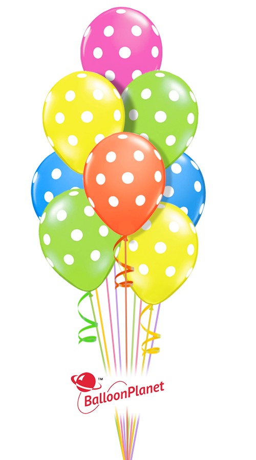 Neon Polka Dots Just For Fun Balloon Bouquet (10 Balloons)