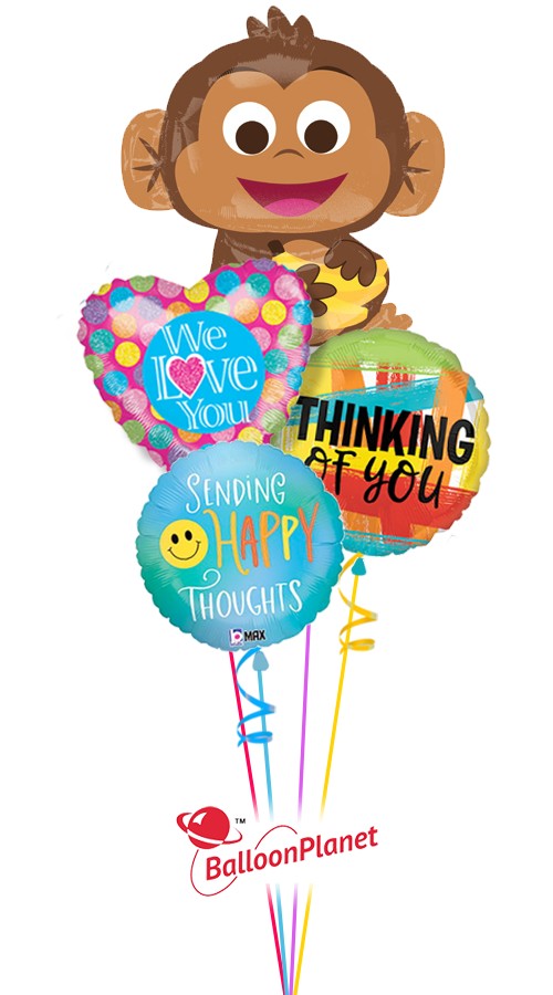Monkey Smiles Thinking of You Bouquet (4 Balloons)