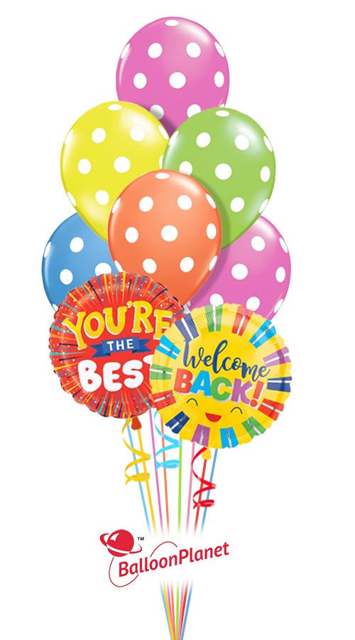 Neon Polka Dots Welcome Back Bouquet (9 Balloons)