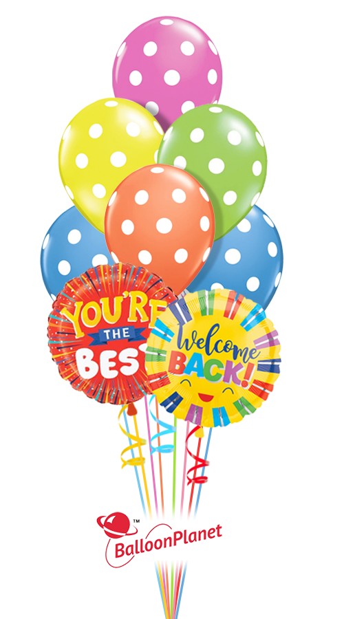 Neon Dots Welcome Back to Shool Bouquet (9 Balloons)