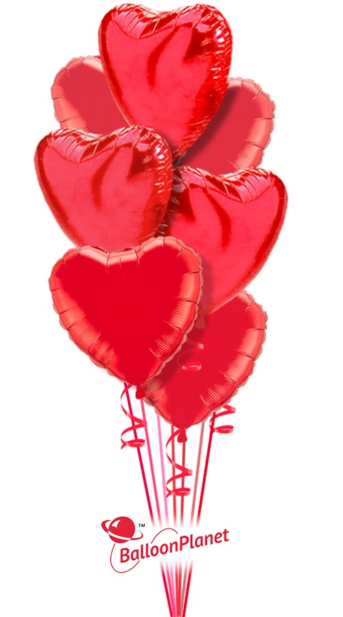 Red Hearts Balloon Bouquet (7 Balloons)