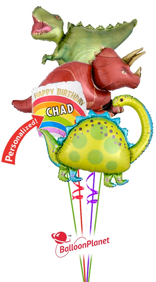 Personalized Dinosaurs Birthday Bouquet (4 Balloons)