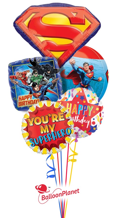 Superman Emblem Birthday Balloon Bouquet (5 Balloons)
