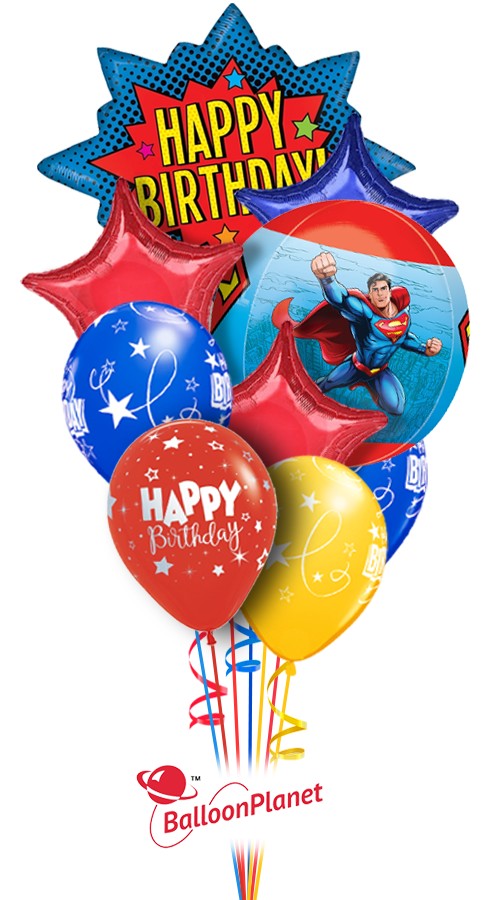 Superman Starburst Mix Birthday Balloon Bouquet (10 Balloons)