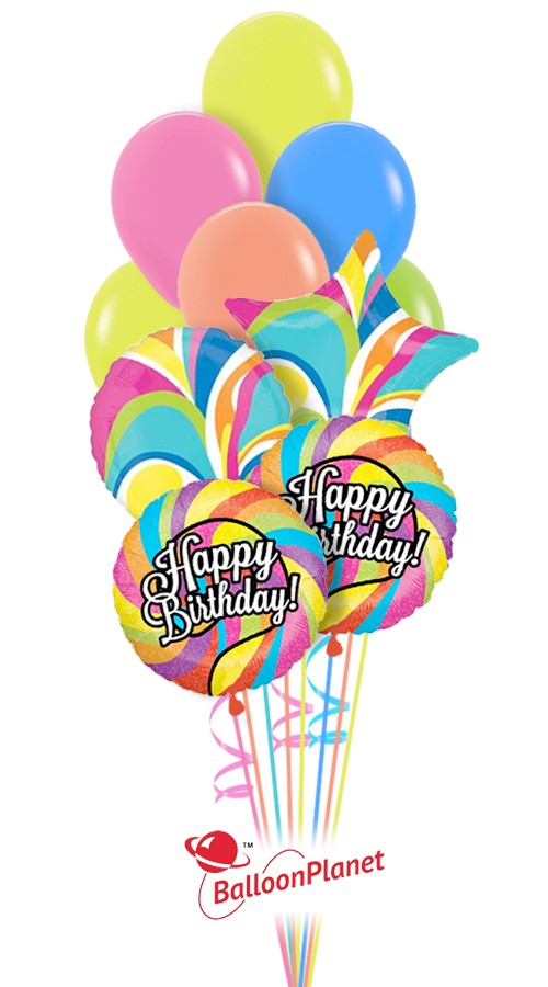 Neon Lollipop Birthday Balloon Bouquet (11 Balloons)