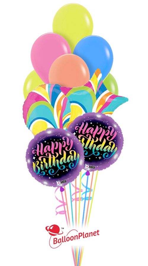 Neon Purple Birthday Balloon Bouquet (11 Balloons)