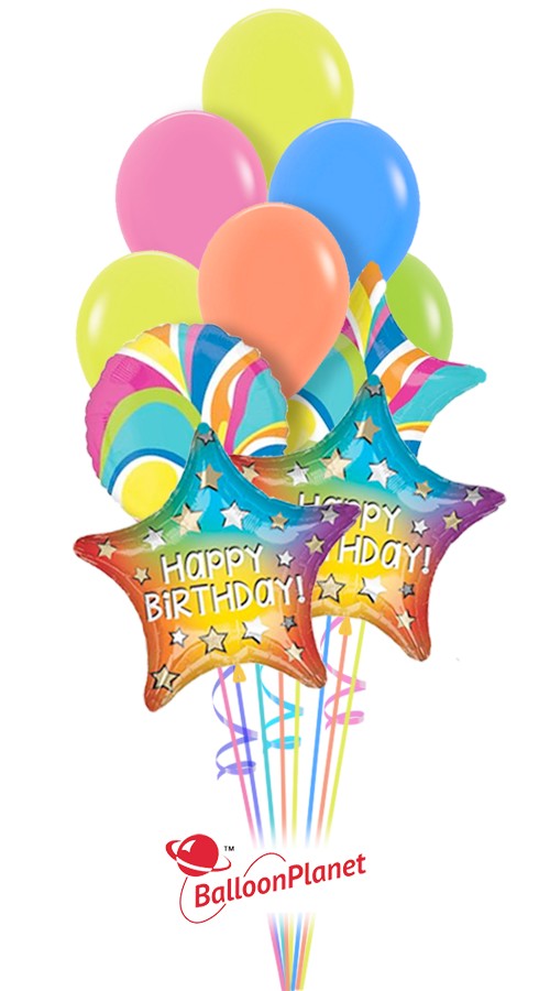 Neon Latex & Stars Birthday Balloon Bouquet (11 Balloons)