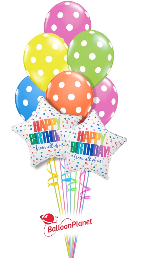 From All of Us Neon Dots & Stars Birthday Balloon Bouquet (9 Balloons)