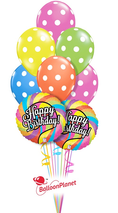 Neon Dots & Lollipops Birthday Balloon Bouquet (9 Balloons)