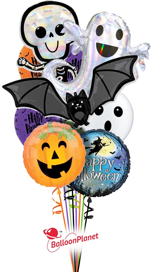 Ghost, Bat, & Skeleton Mix Balloon Bouquet Gift (10 Balloons)