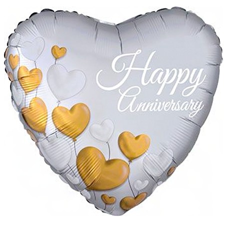 Happy Anniversary Platinum 18in Mylar Balloon Heart