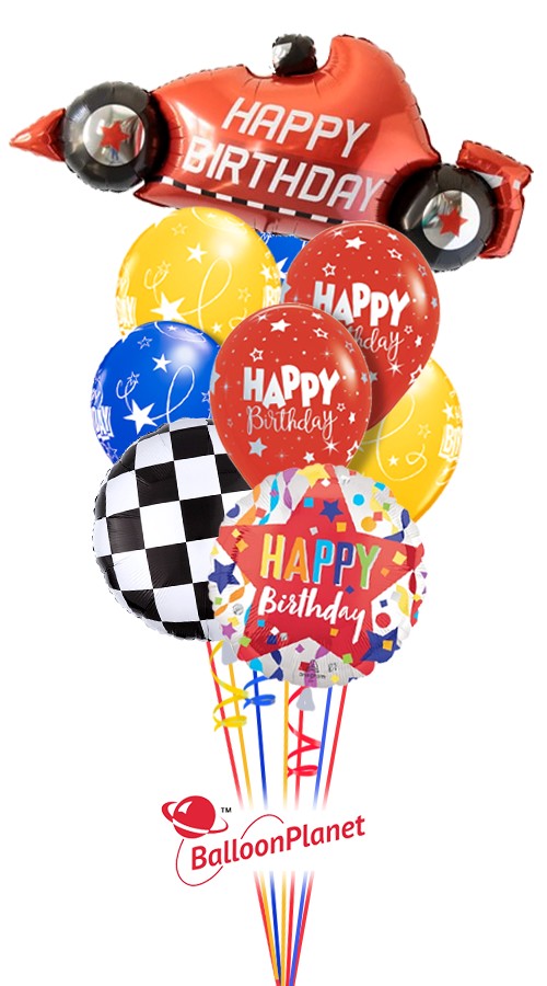 Red Race Car Birthday Bouquet (9 Balloons)
