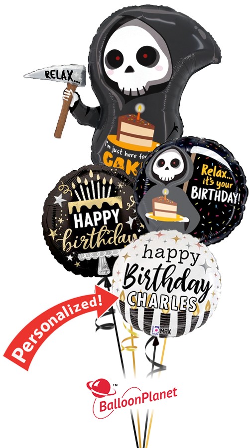 Personalized Grim Reaper Balloon Bouquet (4 Balloons)
