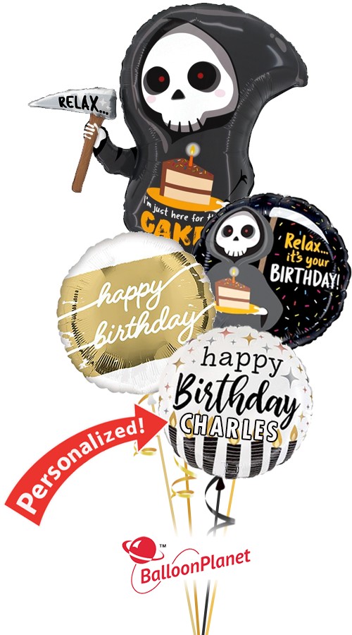 Personalized Grim Reaper Golden Age Bouquet (4 Balloons)