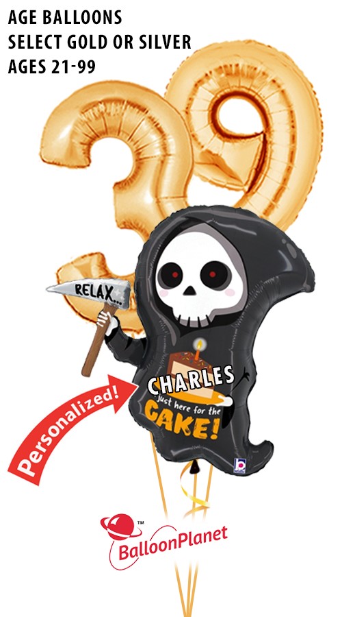 Grim Reaper Age & Name Bouquet (3 Balloons)