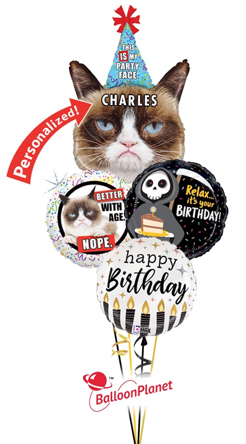 Personalized Grumpy Cat Balloon Bouquet (4 Balloons)