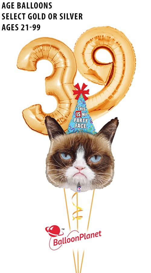 Grumpy Cat Age Balloon Bouquet (3 Balloons)