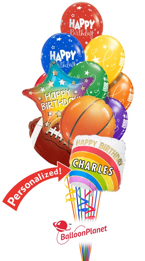 Custom Name Ftball Bsktball Bouquet (11 Balloons)