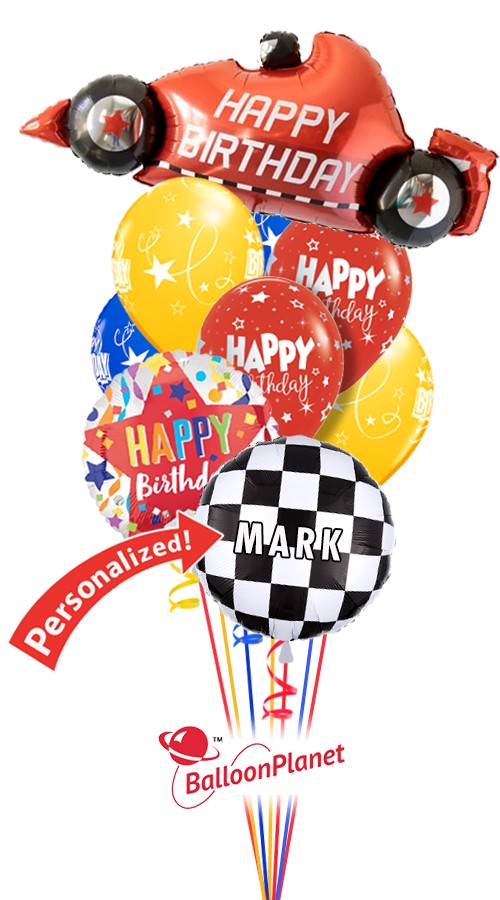 Custom Red Race Car Birthday Bouquet (9 Balloons)
