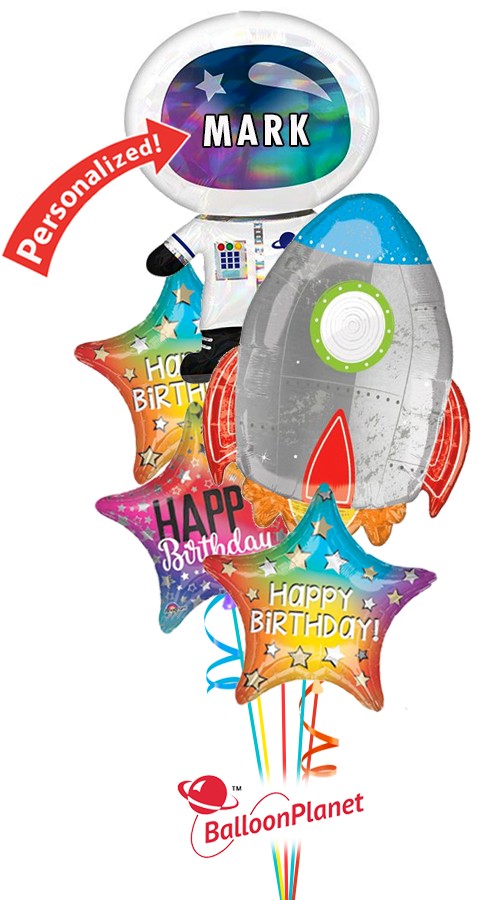 Personalized Astronaut Balloon Bouquet (5 Balloons)