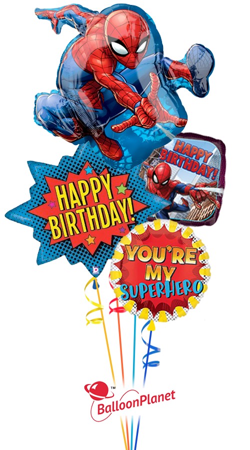 Spiderman Birthday Superhero Balloon Bouquet (4 Balloons)